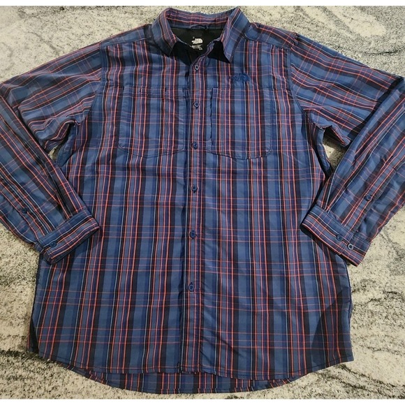 THE NORTH FACE BUTTON DOWN SHIRT MENS LARGE PLAID BLUE LONG SLEEVE LIGHTWEIGHT - Picture 1 of 10